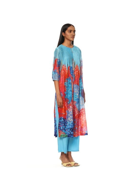 Blue Powder Chanderi Printed Kurta Bottom Set for Women - Image 4