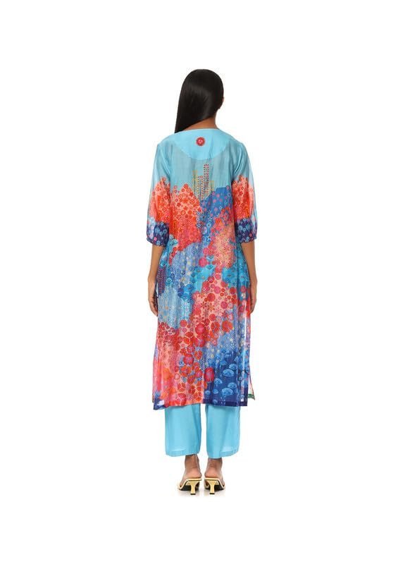 Blue Powder Chanderi Printed Kurta Bottom Set for Women - Image 3