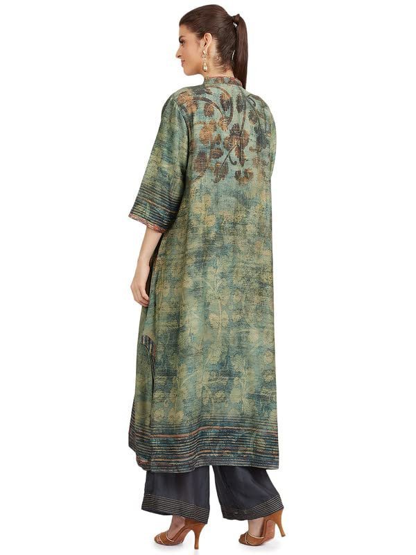 Green Cyan Banarasi Kurta Bottom Set - Image 3