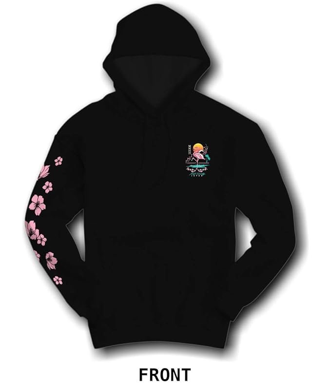 Society Flamingo Blossom Mens Hoodie - Black - Image 7
