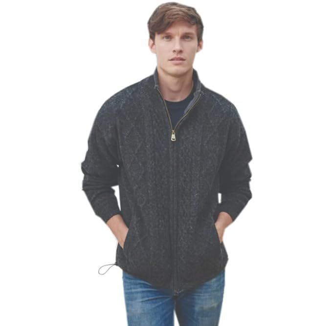 Men's Irish Wool Sweater, Full Zip, Front Pockets, Lined Interior, Gray - Image 7