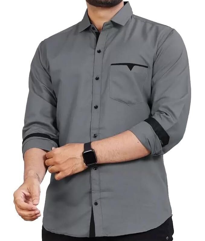 Men's Regular Fit Solid Soft Touch Cotton Casual Shirt with Pocket Design with Spread Collar & Full Sleeves