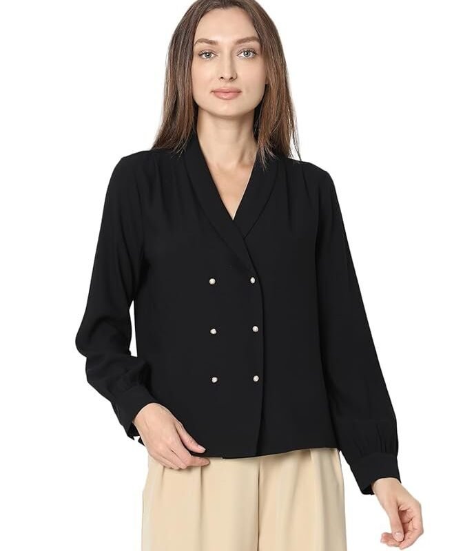 VERO MODA Cuffed Sleeves Shirt Style Top