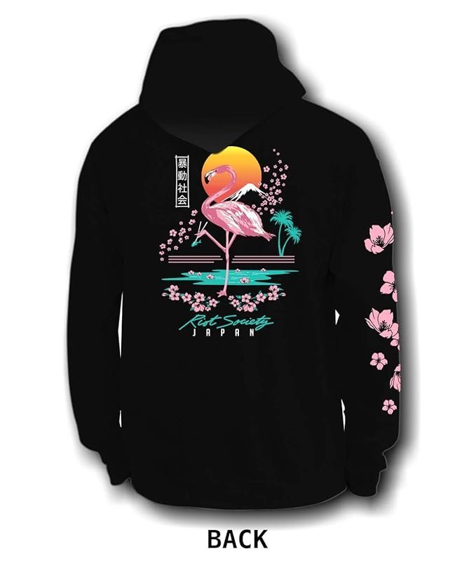Society Flamingo Blossom Mens Hoodie - Black - Image 6