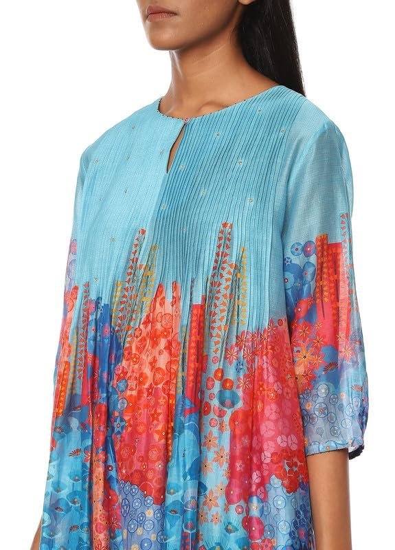 Blue Powder Chanderi Printed Kurta Bottom Set for Women - Image 2