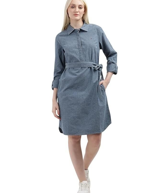Tommy Hilfiger Women's Cotton Blend Shirt Below The Knee Casual Dress
