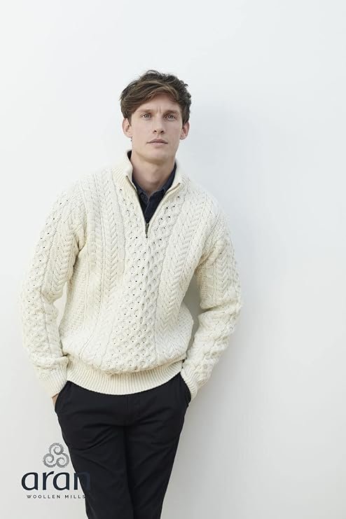 Men's Merino Wool Aran 1/2 Zipper Sweater - Image 4