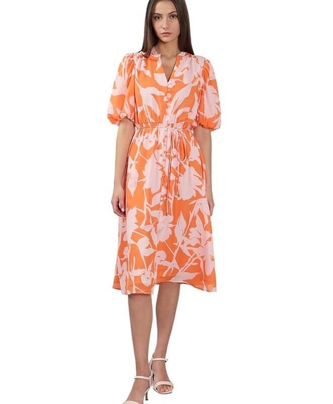 VERO MODA Women's Polyester Fit and Flare Midi Dress