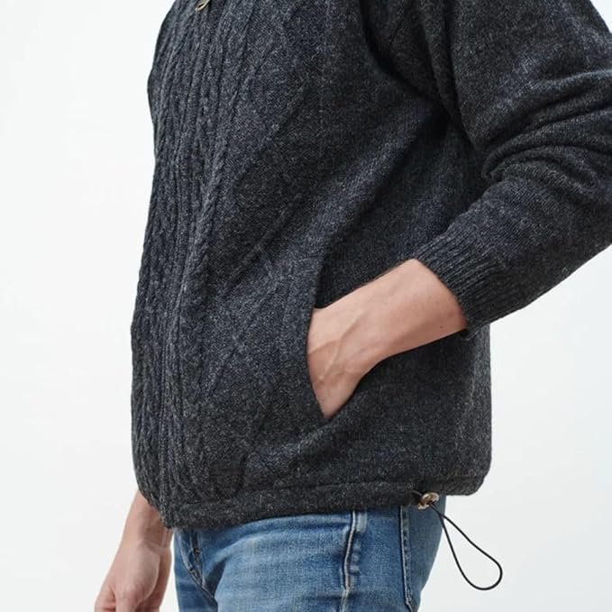 Men's Irish Wool Sweater, Full Zip, Front Pockets, Lined Interior, Gray - Image 4