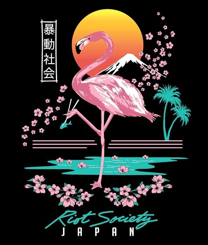 Society Flamingo Blossom Mens Hoodie - Black - Image 5