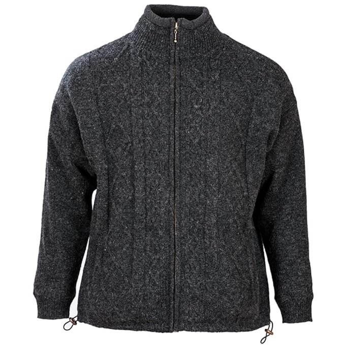 Men's Irish Wool Sweater, Full Zip, Front Pockets, Lined Interior, Gray - Image 3