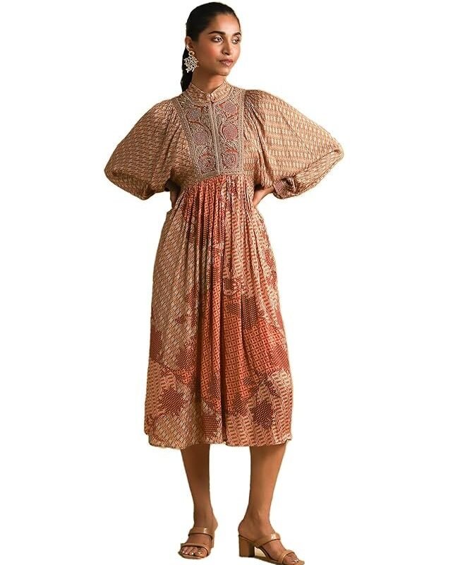 Titu Kumar Rust Micro Print Embroidered Dress