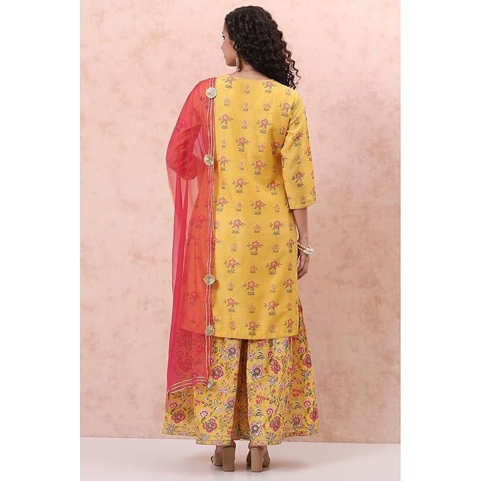 Rangriti Women Polyester Printed Yellow Suit Set - Image 4