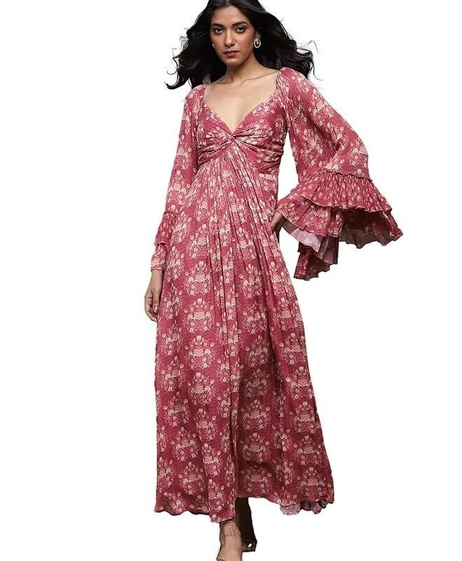 Ritu Kumar Pink Block Print Long Dress