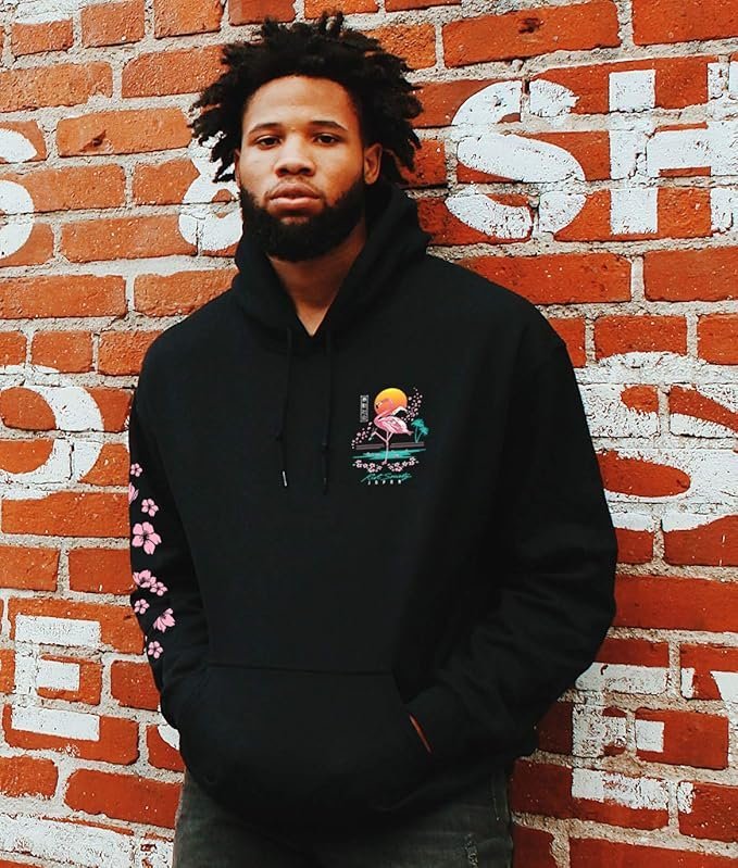 Society Flamingo Blossom Mens Hoodie - Black - Image 2