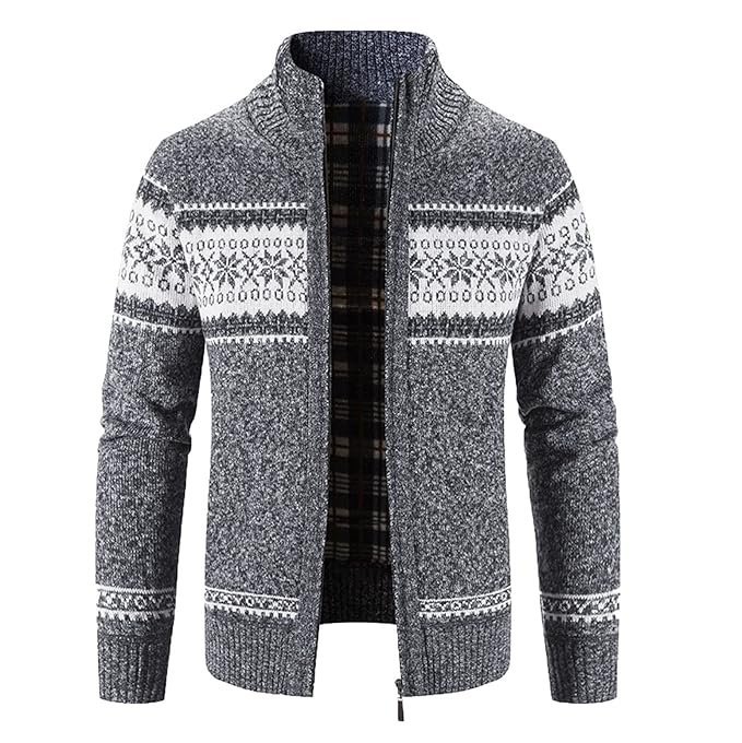Cardigan Sweaters for Men,Mens Zipper Cardigan Sweater Mens Casual Slim Full-Zip Solid Thick Knitted Outerwear Winter - Image 4