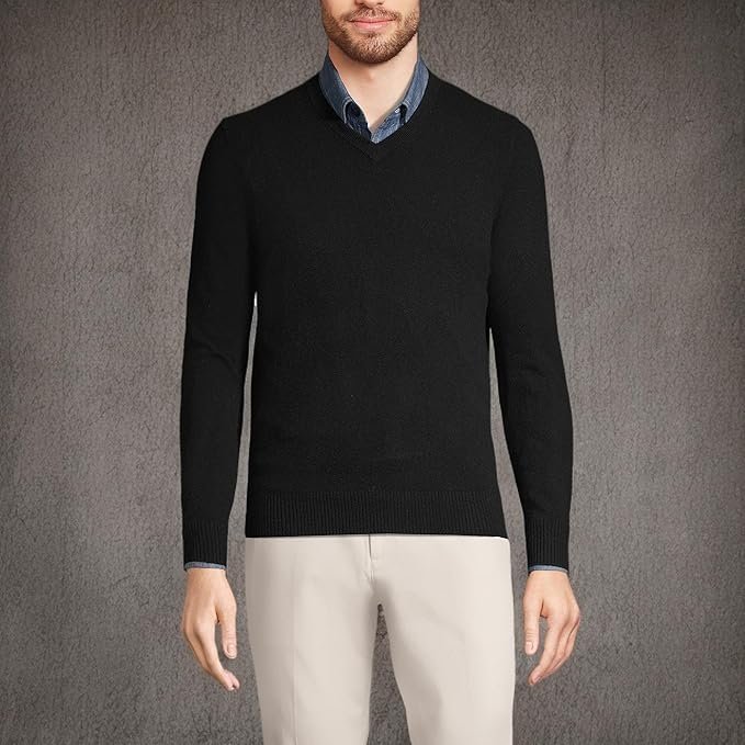 Lands' End Men's Fine Gauge Cashmere V-neck Sweater - Image 2