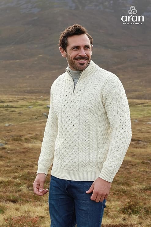 Men's Merino Wool Aran 1/2 Zipper Sweater - Image 3