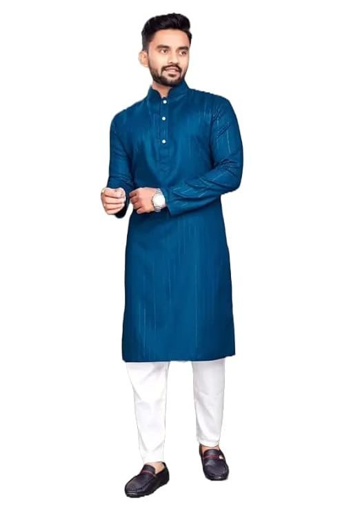 Mens' Cotton Straight Zari Lining Kurta