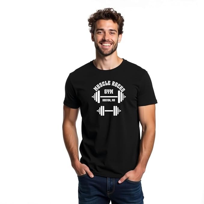 Black Round Neck T-Shirt for Men, Polyester Fabric, Gym, Running, Workout Wear, Half Sleeves with Stylish Front Print